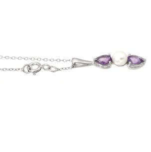 1.50ctw Natural Amethyst and Freshwater Pearl Pendant in 925 Sterling Silver