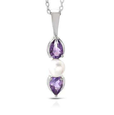 1.50ctw Natural Amethyst and Freshwater Pearl Pendant in 925 Sterling Silver