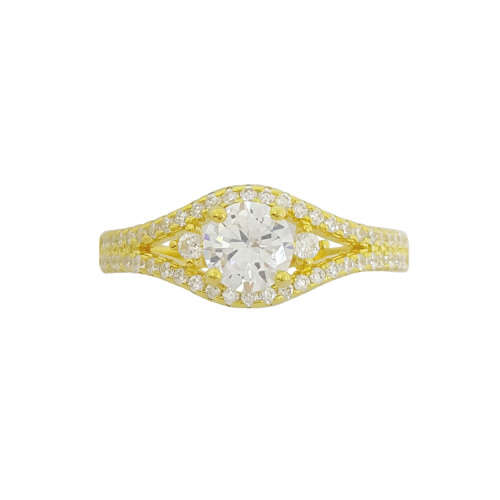 Yellow Gold Plated 0.90ctw CZ Ring in Silver- Size O