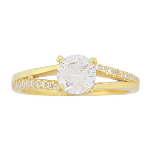 0.81ctw CZ Yellow Gold Plated Split Band Ring in Silver- Size O