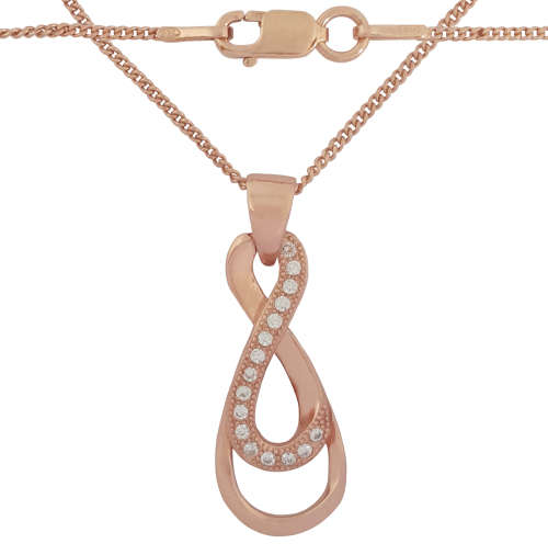 0.08ctw CZ Rose Gold Plated Infinity Pendant and chain in 925 Sterling Silver
