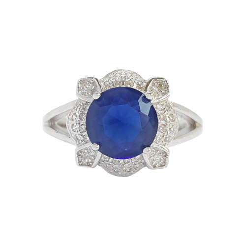 2.2ctw Blue and Clear CZ Split Band Dress Ring in 925 Sterling Silver- Size 7.5