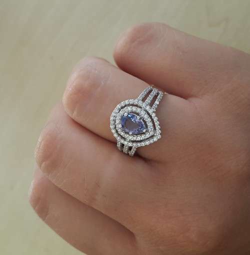 *CD DESIGNER JEWELRY*1.20ct Natural Tanzanite & CZ Ring in 925 Sterling Silver- Size 8.75