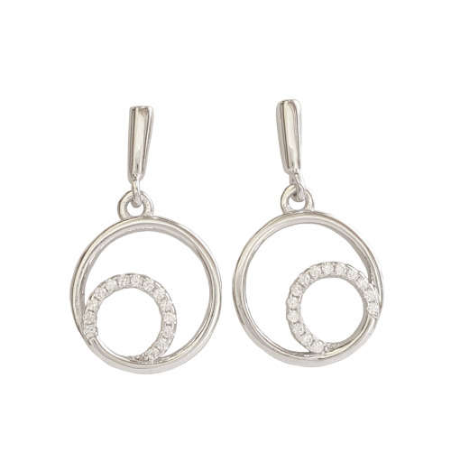 0.14ctw CZ Double Circle Drop Earrings in 925 Sterling Silver
