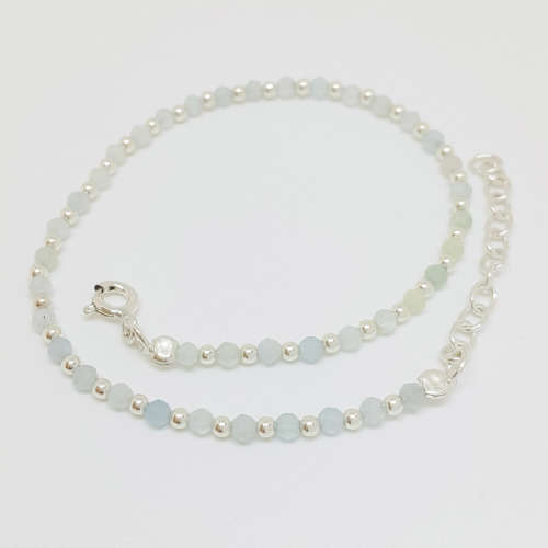 Blue Morganite Bead Bracelet in Silver