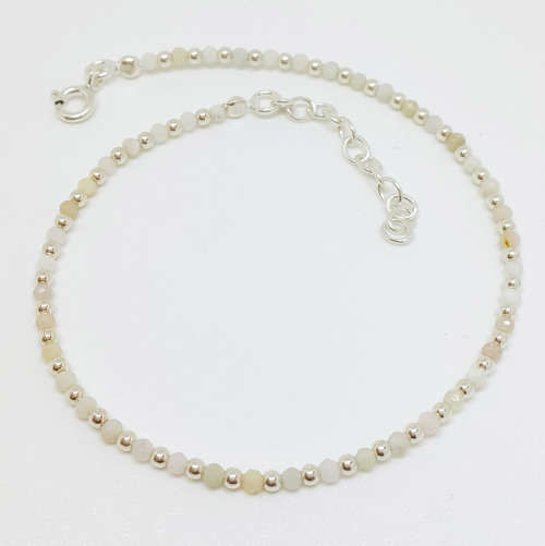 Pale Pink Moonstone Bead Style Bracelet in Silver