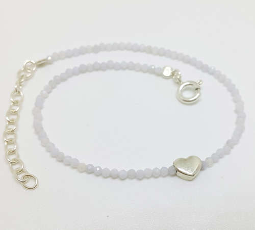 Genuine Blue Lace Agate Bead Style Bracelet in 925 Sterling Silver