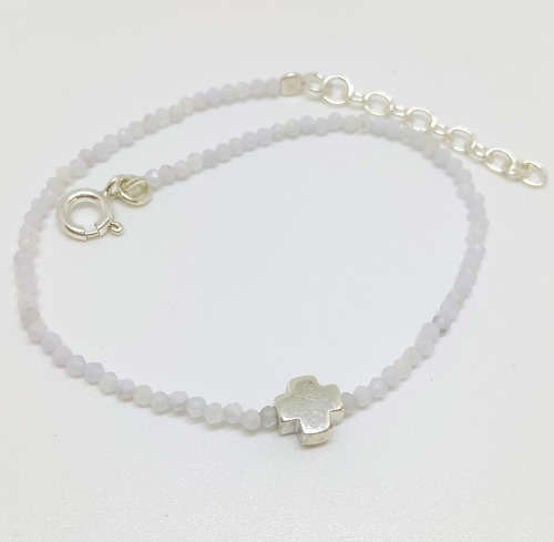 Genuine Blue Lace Agate Bead Style Bracelet in 925 Sterling Silver
