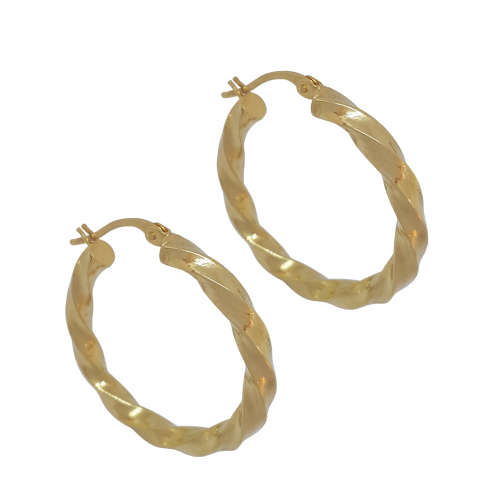 9K Yellow Gold 20mm Hollow Square Twist Earrings