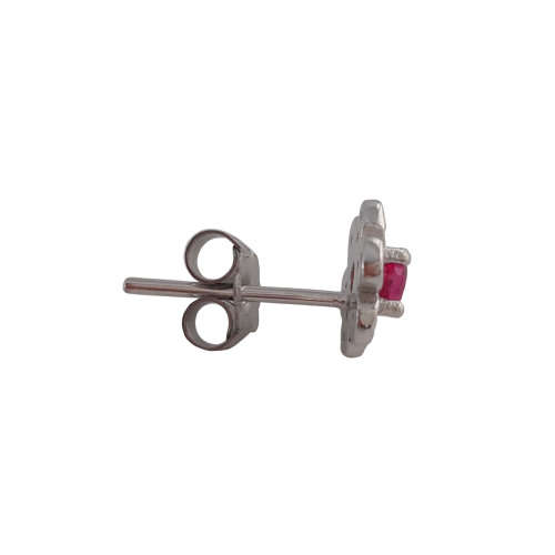 *Genuine Sterling Silver*Ruby Pink CZ Flower Stud Earrings