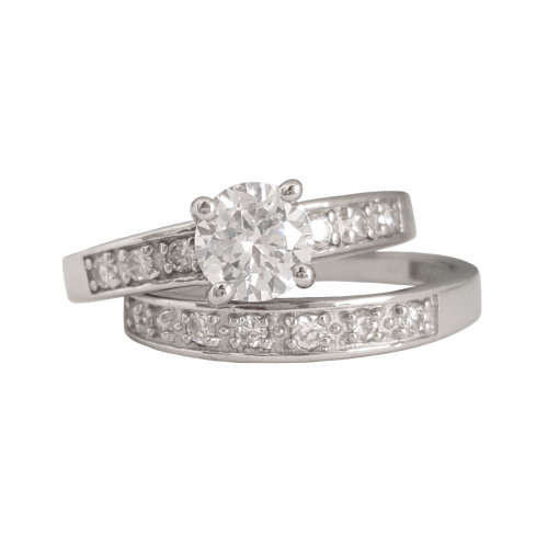 *CD DESIGNER JEWELRY* CZ Solitaire Ring with Band set in Silver