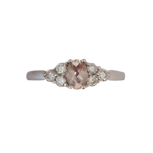 CD DESIGNER JEWELRY* 0.80ctw Morganite and Diamond Ring in Silver- Size 8.5