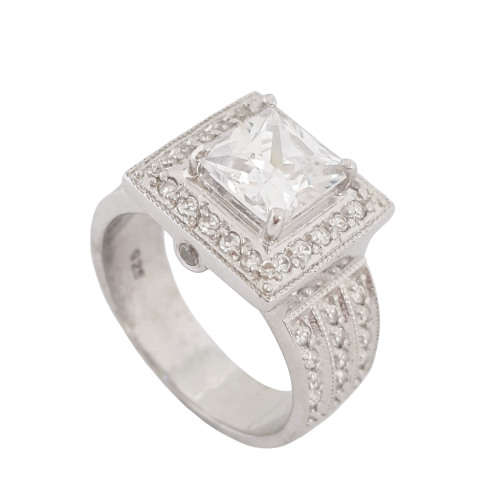 **CD DESIGNER JEWELRY** 1.86ctw Princess Halo CZ Ring in Silver- Size 8