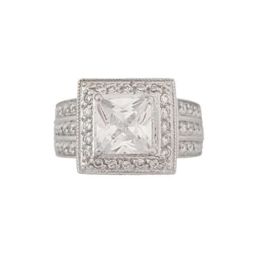 **CD DESIGNER JEWELRY** 1.86ctw Princess Halo CZ Ring in Silver- Size 8