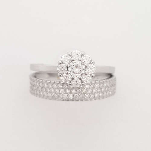 Sterling silver CZ Flower Ring Set- Size 6.5