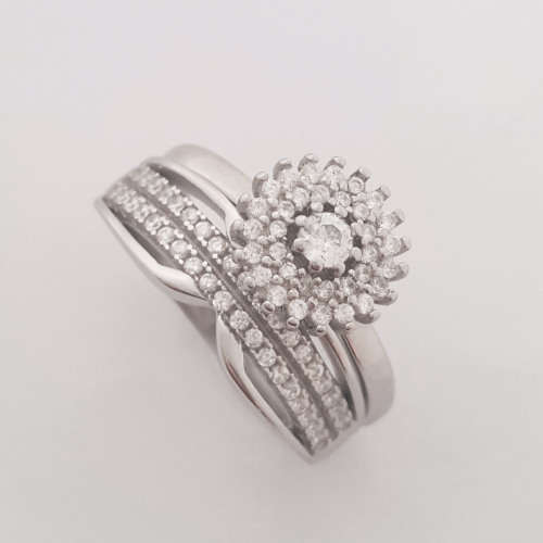 Sterling silver Halo CZ Ring Set - Size 7.75