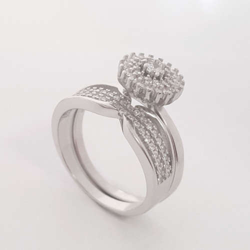 Sterling silver Halo CZ Ring Set - Size 7.75
