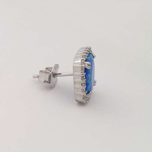 Crushed Opal and CZ Halo Earrings in Silver