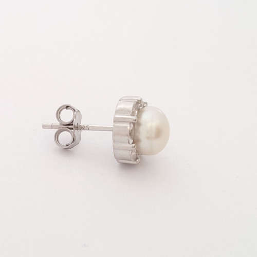 Sterling Silver Pearl & CZ Earrings