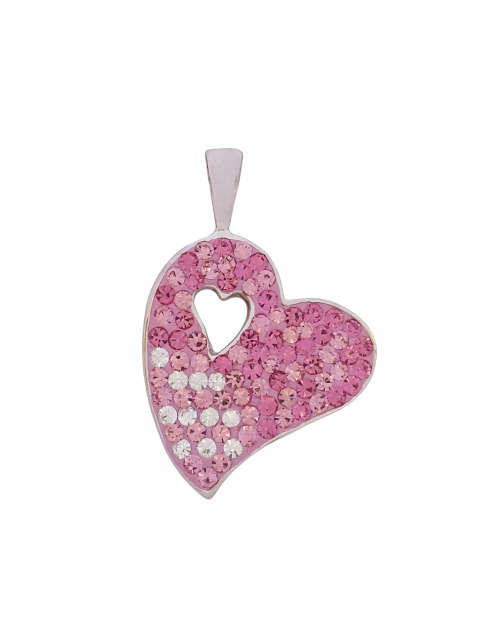 Pink and White Crystals- Heart Pendant in Silver