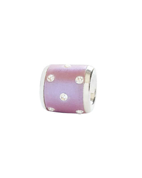 Cylinder Shape Pink Enamel and Rhinestone Crystal Charm/Pendant in Silver