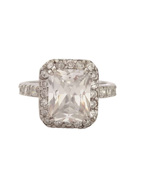 3.28ctw CZ Emerald Halo Ring in Silver Size 7