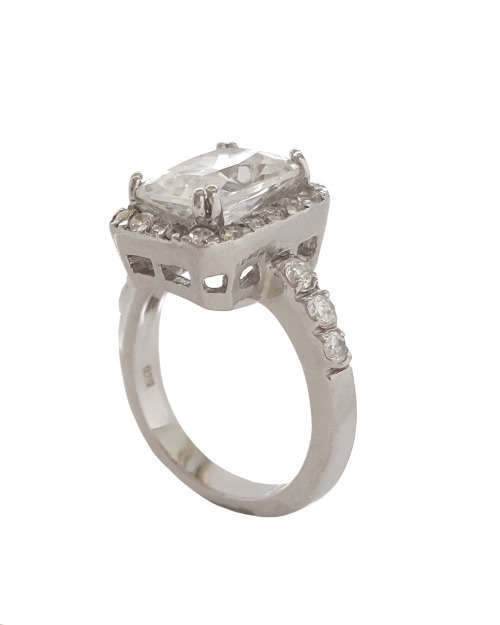 3.28ctw CZ Emerald Halo Ring in Silver Size 7