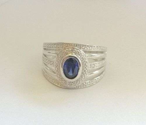 0.75ct Sapphire Blue CZ Ring in 925 Sterling Silver- Size 8