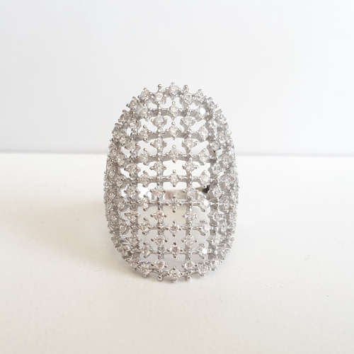 Broad Victorian Style CZ Ring in Silver - Sizes 7.75 / 9
