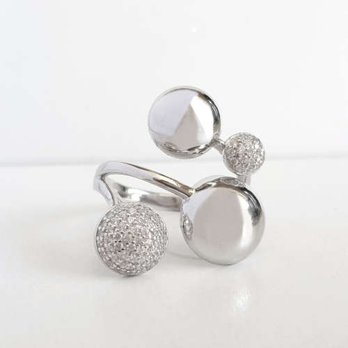 Clear CZ Modern Half Ball Style Ring in Silver - Size P