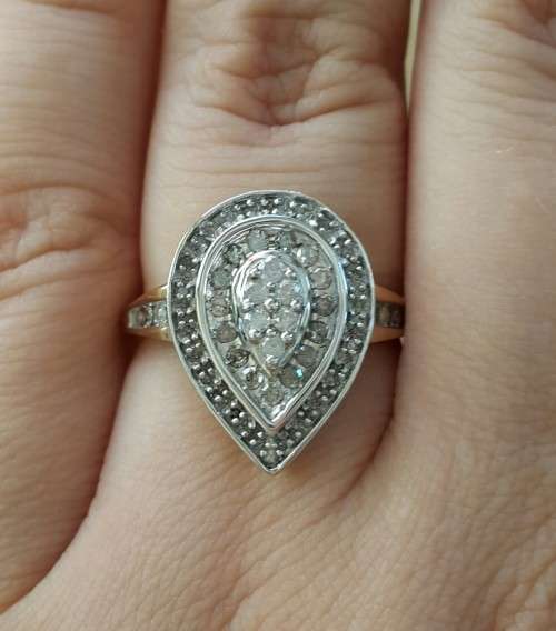 10K Two Tone Gold Cluster Diamond Ring- Size 8