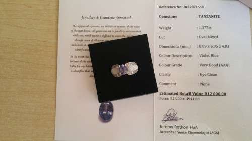 1.3ct Tanzanite, Diamond and Mother of Pearl Ring in 14k White Gold