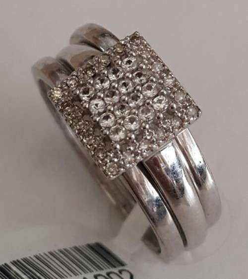 Diamond and Synt Sapphire Cluster 3-piece in Silver