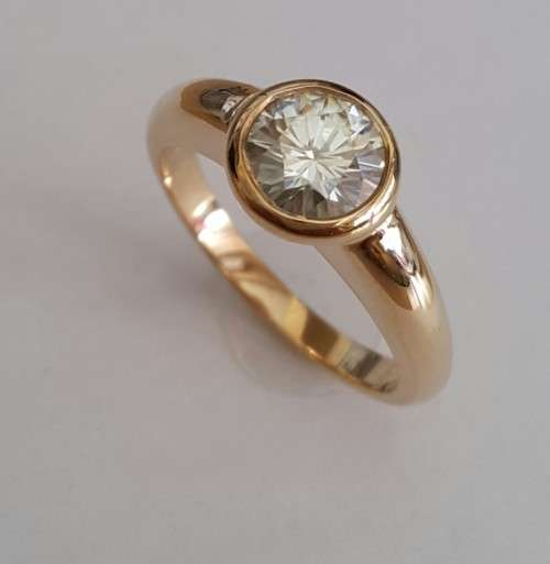 0.892ct Moissanite, Solitaire Ring in 9K Yellow Gold
