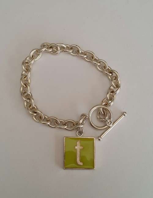 925 Sterling Silver Plated `T` Charm Bracelet