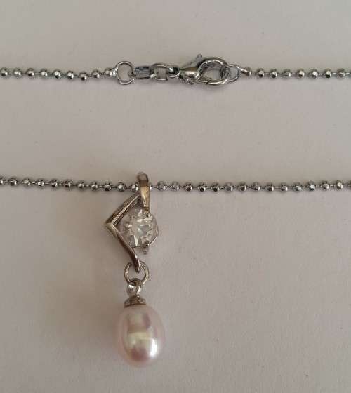 Pearl and CZ Pendant with Necklace