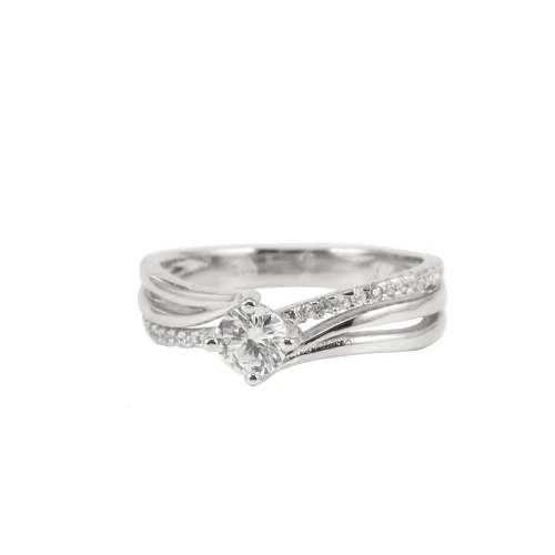 Cross over Twist CZ Ring in Sterling Silver - Size 7.25