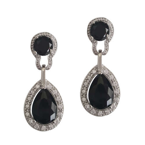 Tear Drop Earrings with Black and Clear CubicZirconias