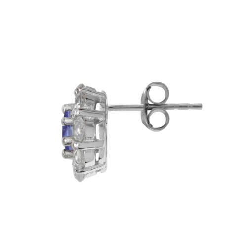 Tanzanite and Topaz Flower Studs in Sterling Silver