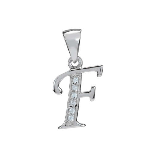 Clear CZ Letter ` F ` Pendant in 925 Sterling Silver