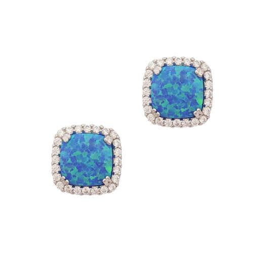 Crushed Opal and CZ Halo Earrings in Silver