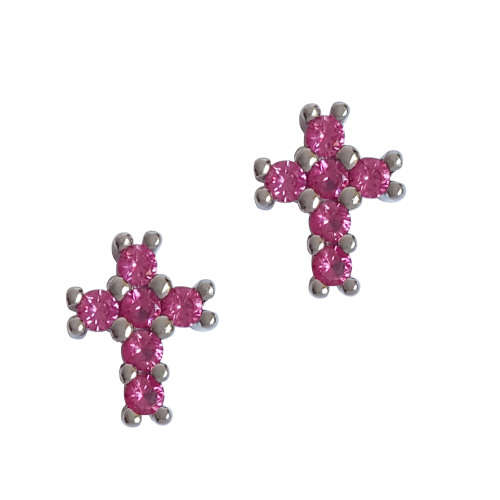Ruby Red CZ Cross earrings in 925 Sterling Silver