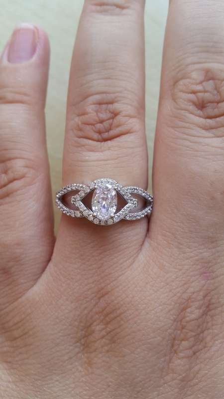 Oval CZ Split band ring in Silver- Size 9.25
