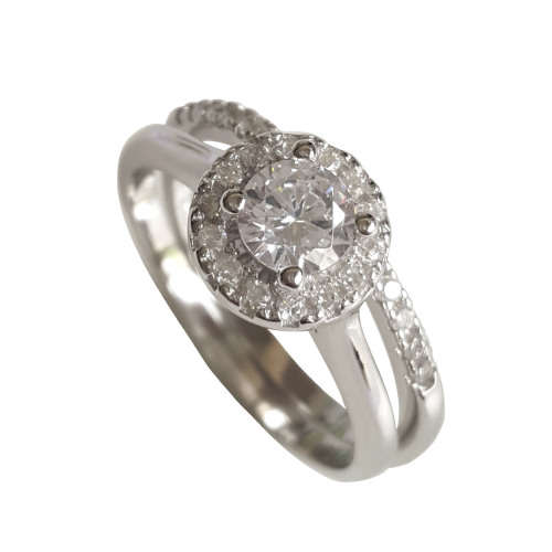 CZ Halo Solitaire with band in Silver- Size 8/ 9