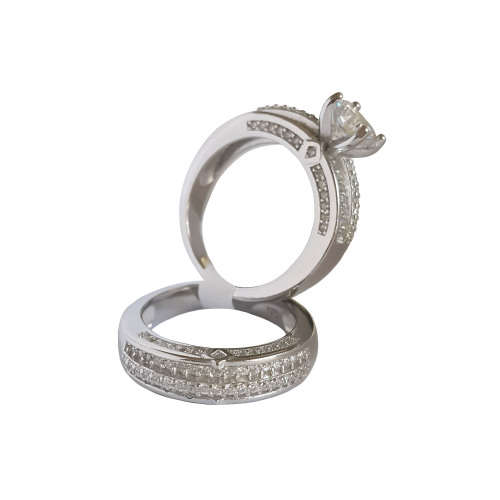 Broad CZ Solitaire Half etenity band Rings in Silver- Size 7, 8, 9