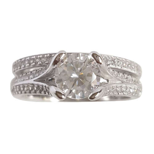 3piece CZ Solitaire Half etenity band Rings in Silver- Size 6, 7, 8