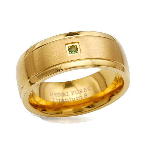 Green Garnet Gold Titanium Band- Size 7