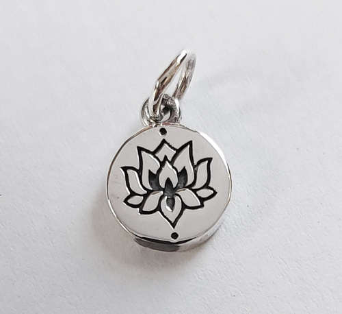 Lotus Flower Disk Charm in Silver