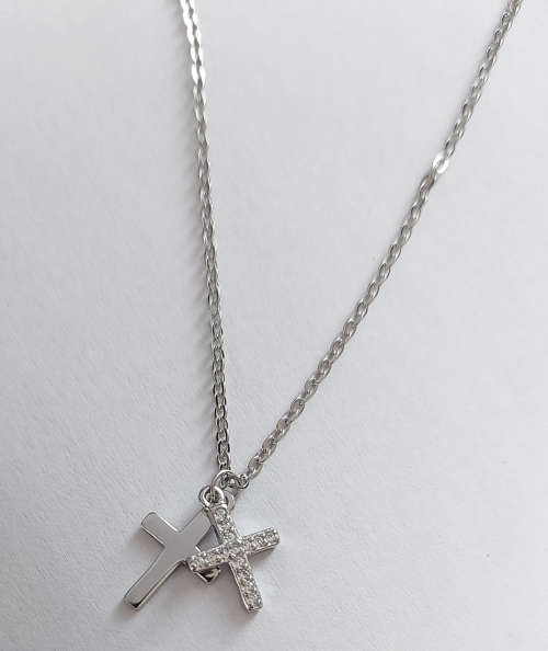 Two Cross Pendants on Necklace in Silver