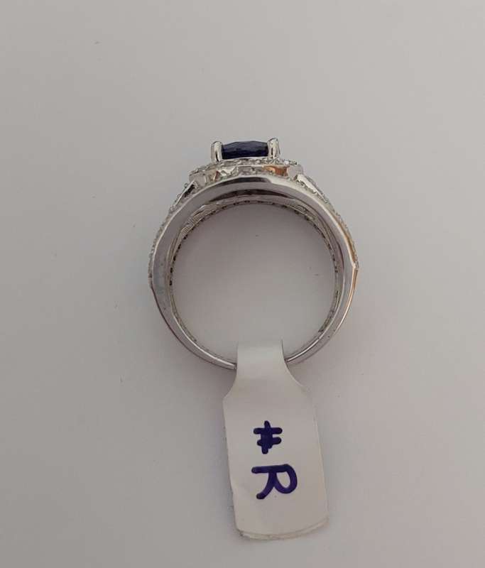 *CD DESIGNER JEWELRY* 2.2ct Cr Tanzanite and CZ Halo Ring in Silver -Size R